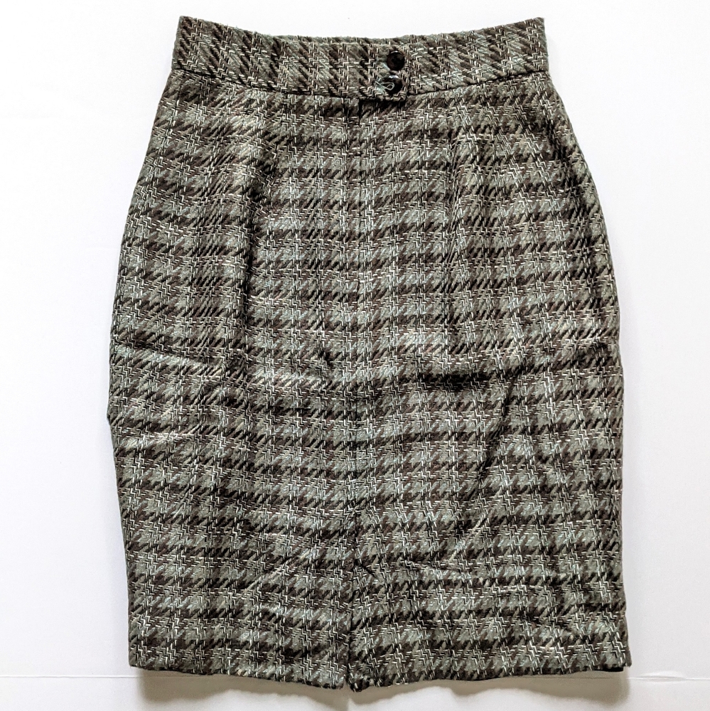 Casual Corner Tweed Green/Brown Front Slit Skirt